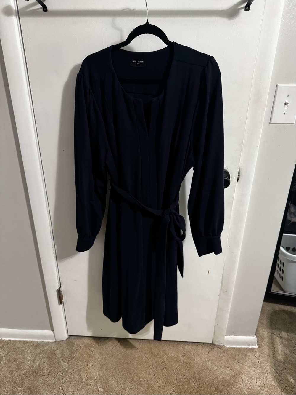 Lane Bryant Navy Long-Sleeve Tie-Waist Dress